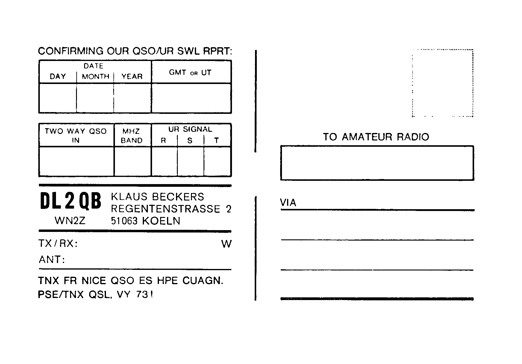 Rear side of a QSL card