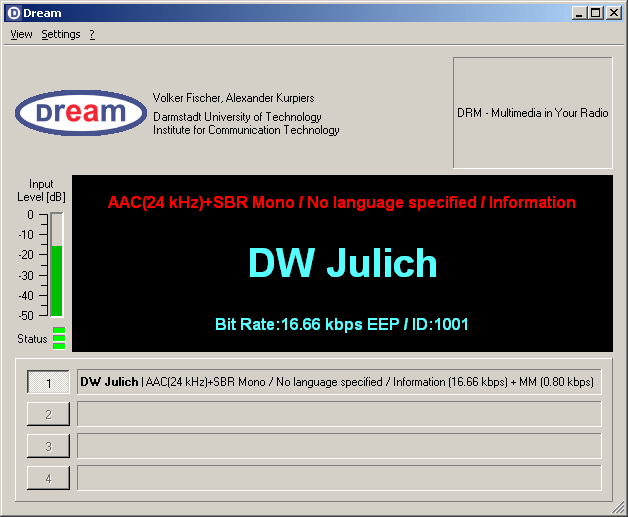Dream Receiver - Main Menu with Station Label and Info Display